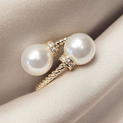 Double Imitation Pearl Open Twist Ring